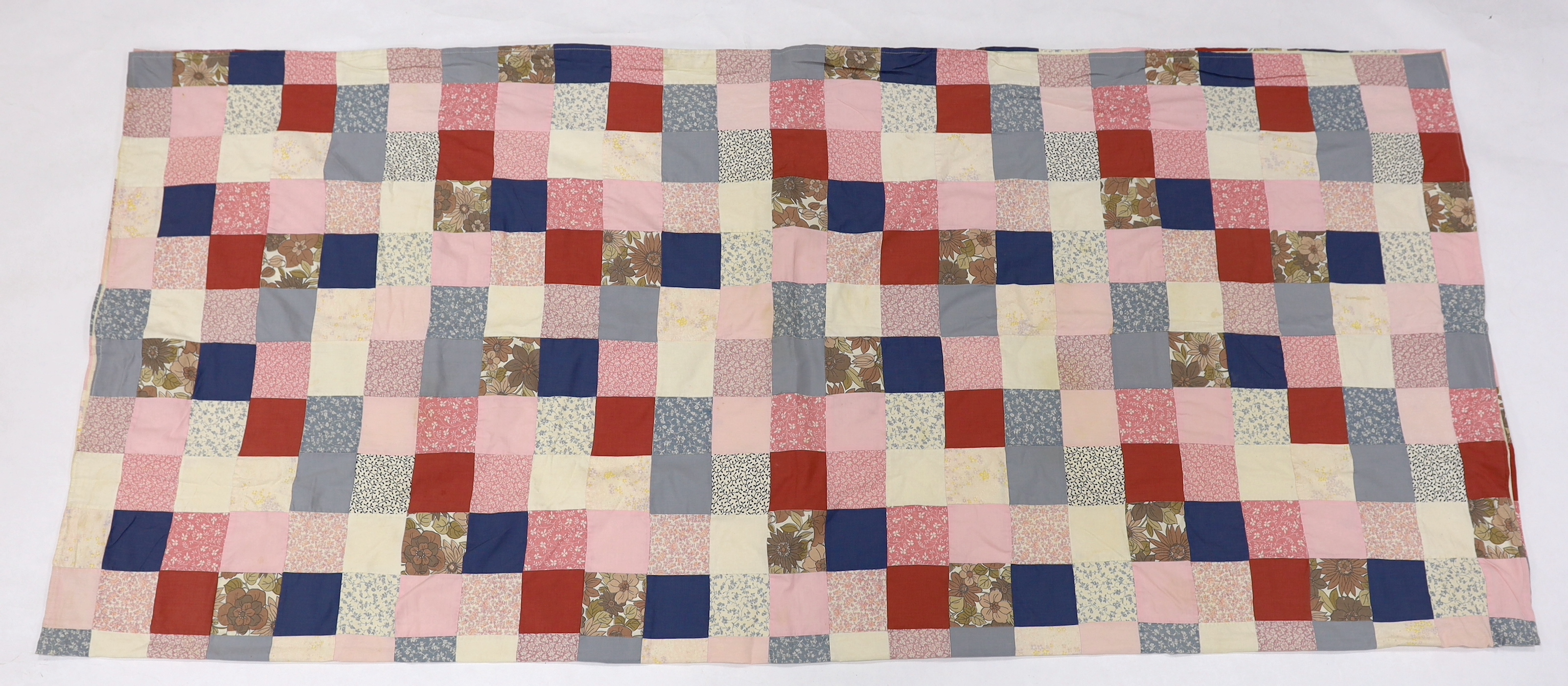 A patchwork bedcover, designed with Laura Ashley, 20th century fabrics, 215cm x 215cm sq.